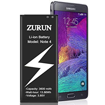 Galaxy Note 4 Battery ZURUN 3600mAh Li-ion Replacement Battery for Samsung Note 4 [N910,N910U LTE,AT&T N910A,Verizon N910V,Sprint N910P,T-Mobile N910T] Note 4 Spare Battery [2 Year Warranty]