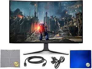 Depot4Buyers AW3225QF - Alienware 32 Curved QD-OLED Gaming Monitor (AW3225QF)   Bundle with Displayport Cable, Premium Mousepad & Microfiber Cleaning Cloth (Renewed), Black