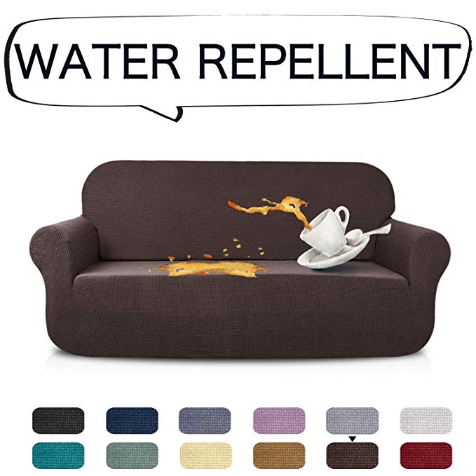 AUJOY Stretch Large Sofa Cover Water-Repellent Couch Covers Dog Cat Pet Proof Couch Slipcovers Protectors (XL Sofa, Coffee)