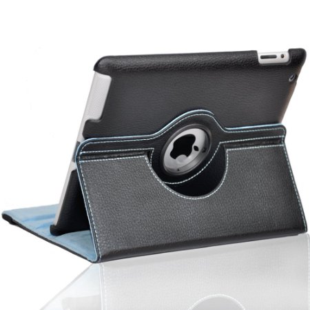 Zeox® 360 Degree Rotating iPad 2 Case (Black): Folio Convertible Cover Multi-angle Vertical and Horizontal Stand with Smart On/Off for the Apple iPad 2/iPad 3/iPad 4