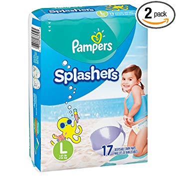 Pampers Splashers Swim Diapers Disposable Swim Pants, Large, Size 5 (&gt; 31 lb), 17 Count (Pack of 2)
