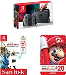 Nintendo Switch - Gray Joy-Con   SanDisk 64GB microSDXC UHS-I card   eCash - Nintendo eShop Gift Card $20 bundle