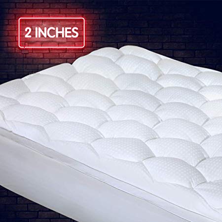 CottonHouse California King Size Mattress Topper,Luxury Hotel Quility Mattress Pad Cover Quilted Cotton top Overfilled with Down Alternative Filling Protector for Bed Deep Pocket