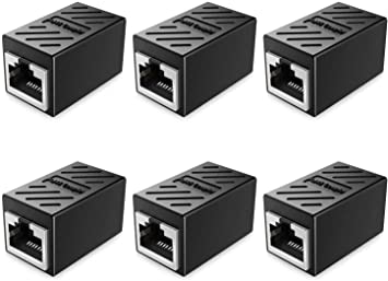 RJ45 Coupler, Ethernet Cable Extender Adapter 6 Pack in Line Network Cable Coupler Female to Female Cat7 Cat6 Cat5 Cat5e, Black
