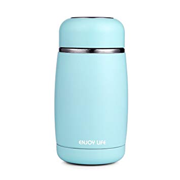 JIAQI Mini Thermos Flask, 250 ml Vacuum Insulated Leak Proof Coffee Travel Mug, Double Walled Stainless Steel Water Bottle BPA Free for Kids/Children/Adults (Cyan)