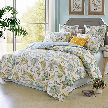 Softta Duvet Cover King Bedding Set Baroque Floral 3 Pcs Tropical Summer Bedding Vintage Farmhouse Paisley Pattern 100% Egyptian Cotton 800 Thread Count Green