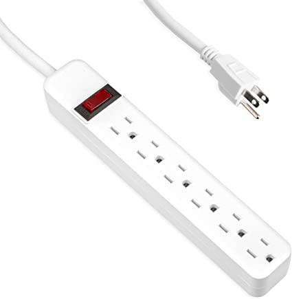 6 Outlet Surge Protector Power Strip - 14/3 SJT White Surge Suppressor with 10 Foot Long Extension Cord, 15A/1875W, ETL Listed