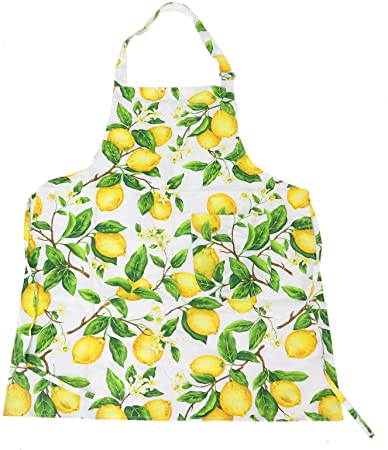 JETEHO Adjustable Cotton Kitchen Apron with Pockets Lovely Lemon Tree Apron for Ladies