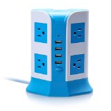 FlePow8482 Power Strip Multi Outlet 4000W Max 110-250V Surge Protector 930 Joules 8 AC Plugs and 4 USB Interface for HomeOffice Use Compatible with iPhone iPad Samsung Google Phone HTC and Smartphone Tablet and Home Power Protection Including 65 Feet20 Meters White Cord
