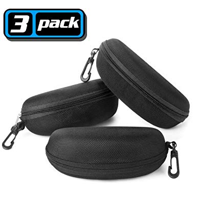 Sunglasses Case,(3 Pack) JACNITAD Portable Travel Zipper Eyeglasses Case Hook