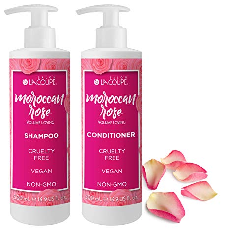 LaCoupe Naturals for Thin Hair, Sulfate Free Shampoo & Conditioner Set with Rose, Biotin & Collagen - Safe for Color Treated Hair - Vegan - Cruelty Free