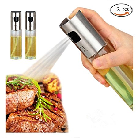 2 Pack Olive Oil Sprayer Sauce Vinegar Transparent Glass Bottle Dispenser for BBQ/ Cooking Stainless Steel Leak- Proof Drops