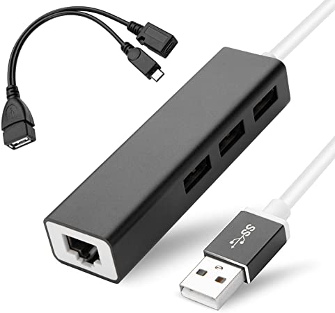 OTG Cable for TV Stick 4K with Ethernet Adapter, 3 Port USB Hub to Add Storage and RJ45 LAN for Buffer-Free