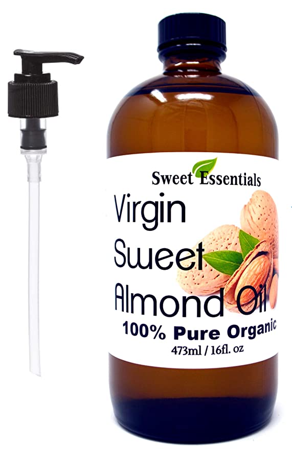Organic Unrefined Sweet Almond Oil | Imported From Italy | 100% Pure | Cold Pressed | Hexane Free | Great For Hair, Skin & Nails | Carrier Oil (16 Fluid Ounces - Glass Bottle w/Pump)