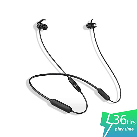 SLUB True Wireless Bluetooth Waterproof Sport HD Stereo Neckband Headphones with Mic 36H Play time Sweatproof for Cell Phone Double Battery Earbuds for iPhone/Android (Black)