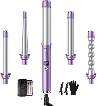 Curling Tongs BESTOPE Professional Curling Iron Wand Set with 5 Interchangeable 19-32mm Ceramic Barrels 30s Instant Heats Up 120°C-220°C Temperature Control