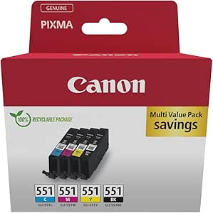 Canon CLI-551 C M Y BK Pack of 4 cartridges (Black Cyan Magenta Yellow) Genuine (Recycled Cardboard Multipack)