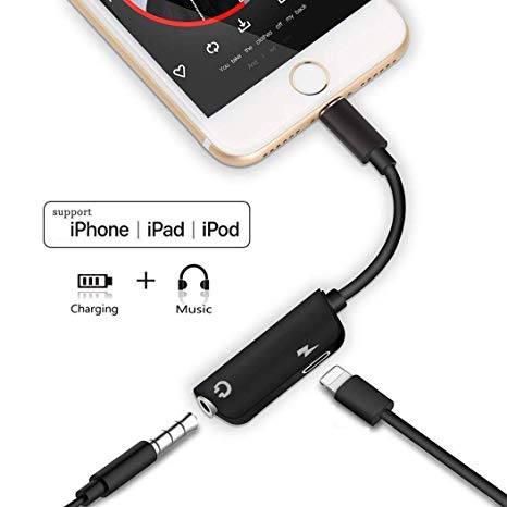Headphone Jack Adapter for iPhone Adapter Earphone Audio Splitter and Charge Connector for iPhone X/7/7 Plus /8/8 Plus Support to Listen Music and Charge Replacement for iOS 11.4 System -Black