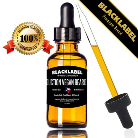 Black Label Beard Oil Handmade in USA Seduction Scented Leave-In Conditioner for Beard Moustache & Face Stops Itching & Treats Acne 100% Vegan Pure & Natural 1 fl. oz Made by Texans