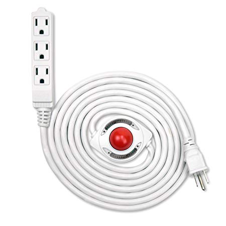 NEW! Electes 15 Feet 3 Grounded Outlets Extension Cord with Foot Switch and Light Indicator, 16/3, White - UL Listed