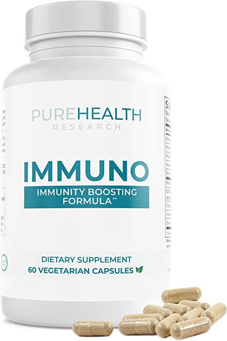 PUREHEALTH RESEARCH Immuno Supplement (Non-GMO) Elderberry with Zinc and Vitamin C for Adults Full-Spectrum Cellular Nutrition for Peak Immune Support, 1 Bottle