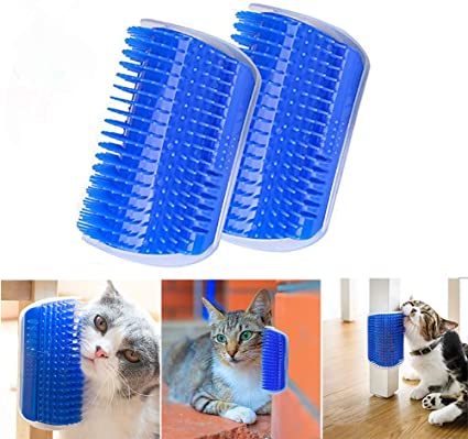 Cat Self Groomer, Wall Corner Massage Comb,Cat Corner Groomer Brush with Catnip,Perfect Massager Tool for Cats with Long and Short Fur-(2PCS)