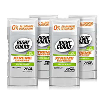 Right Guard Xtreme Defense Aluminum-Free Deodorant Invisible Solid Stick, Fresh Blast, 3 Ounce (Pack of 4)