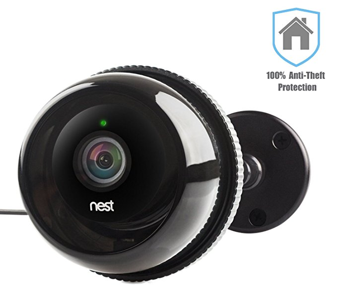 Nest Cam Case / Outdoor Nest Camera / Dropcam Pro Camera Cases w/ Gooseneck Wall Mount in Black by Dropcases - 100% Night Vision & Built-In Heat Sinks - IP 66 - Anti-Theft Protection