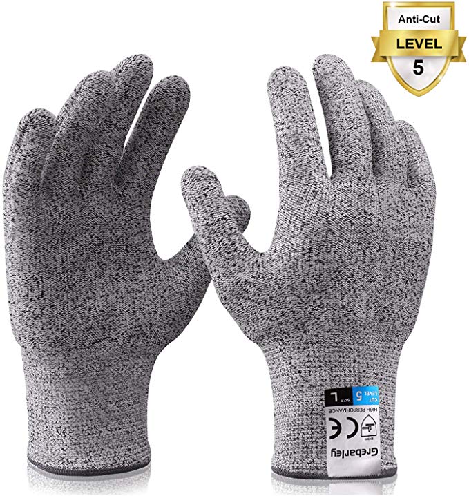 Grebarley Safety Work Gloves,Cut Resistant Gloves,High Performance Level 5 Protection,EN 388 Certified,Full-Fingers Touchscreen,Cutting Protective Gloves for Kitchen, Work and Outdoor (L)
