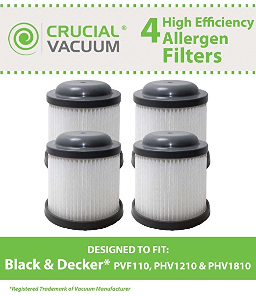 4 Washable & Reusable Filters for Black & Decker PVF110, PHV1210, PHV1810 Vacuums; Compare to Black & Decker Part No. 90552433; Designed & Engineered by Think Crucial