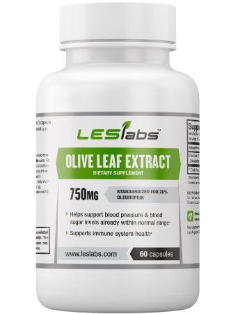Olive Leaf Extract - 750mg - Natural Supplement for Blood Sugar and Blood Pressure Health - Standardized to 20% Oleuropein - 60 Vegetarian Capsules
