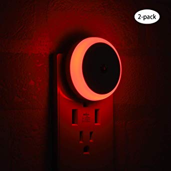 LED Night Light, Plug-in Color Nightlight, Round Red Night Light, Dusk to Dawn Sensor, Energy Saving, 2 Pack
