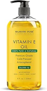 MAJESTIC PURE Vitamin E Oil | 100% Pure and Natural Cold Pressed Vitamin E oil for Skin, Scars, Face, Nails, Hair, Scalp | 20,000 IU | Non-GMO Verified | Hair & Body Oil | 8 Fl Oz