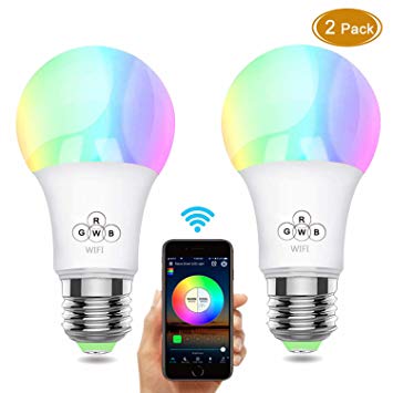 Rasse Smart LED Light Bulb, WiFi Light Bulbs 40W Equivalent, Dimmable RGB Multicolor LED Smart Light Bulb, Wake-up Lights Smart Led Light Bulbs Works with Amazon Echo Alexa/Goole Home Assist (2 Pack)