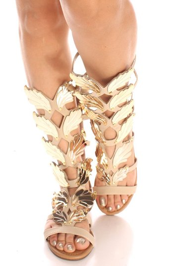 Forever Link BACK ZIPPER OPEN TOE FAUX LEATHER CASUAL KNEE HIGH GLADIATOR SANDALS
