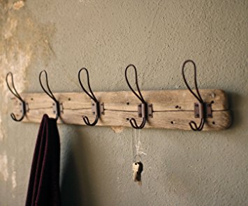 Entryway Rustic Style 5 Hook Wall Mount Wooden Coat Rack, Brown, Large, 26" x 5.5"