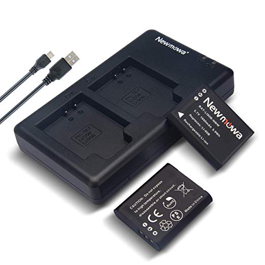 Newmowa Li-90B Battery (2 Pack) and Dual USB Charger Kit for Olympus Li-90B, Li-92B and Olympus SH-1, SH-50 iHS, SP-100, Tough TG-1 iHS, TG-2 iHS, Tough TG-3, Tough TG-5, and DB-110, GR III, WG-6