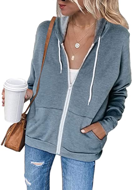 Dokotoo Women's Full Zip Up Hoodie Long Sleeve Hooded Sweatshirts Pockets Jacket Coat for Women