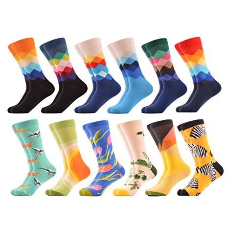 WeciBor Men's Dress Cool Colorful Fancy Novelty Funny Casual Combed Cotton Crew Socks Pack