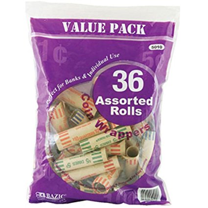 Pack of 2: BAZIC Assorted Size Coin Wrappers, 36 Per Pack - (72 total)
