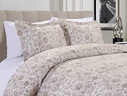 Elegant Comfort Luxury 2-Piece Reversible Duvet Cover Set - Soft 1500 Thread Count Egyptian Quality Paisley Pattern - Comforter Cover with Button Closure and 2 Pillow Shams, King/Cali King, Taupe