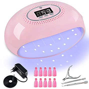54W UV LED Nail Lamp,Golspark Faster Nail Dryer for Gel Polish,LED Curing Nail light with 3 Timer Setting,Auto Infrared Sensor Professional Nail Art Tools Pink