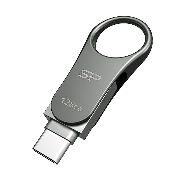 SP Silicon Power 128GB Dual USB-C USB-A Flash Drive, Metal Casing with Keychain Hole Key Ring, USB 3.2 Gen 1 USB 3.0 OTG Type-C Type-A, Thumb Drive Pen Drive Memory Stick, Mobile C80 Series