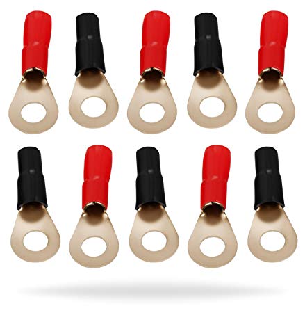 InstallGear 10 Gauge AWG Crimp Ring Terminals Connectors - 10-Pack (5 Positive, 5 Negative)