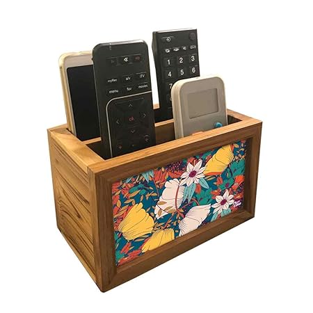 Nutcase Designer Teak Wood TV Remote Stand For Home Remote Holders Organizer Caddy for TV/AC Remotes Control -Multipurpose Desk Organiser-6�x4�x4� - Set of 1,Autumn Leaves