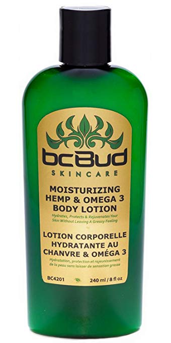 Hemp Body Lotion, BC Bud Moisturizing Hemp & Omega 3 Lotion, 98% Natural for Dry Skin, Itchy Skin, Paraben Free 8oz