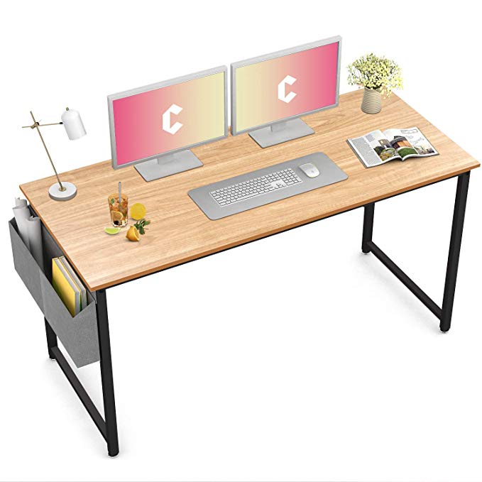 Cubiker Computer Desk 55" Home Office Writing Study Desk, Modern Simple Style Laptop Table with Storage Bag, Natural