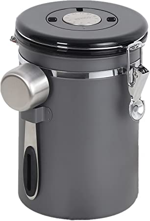 NEX Coffee Canister, Airtight Stainless Steel Storage Container (22OZ) with Scoop and Date Tracker, One Way Co2 Valve, Coffee Jar for Beans or Grounds, Kitchen Food, Tea, Flour, Sugar - Gray