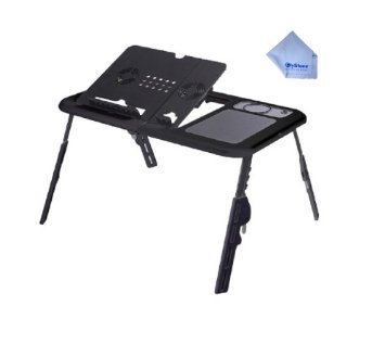 FlyStone Portable Notebook Table Folding Laptop Buddy Desk E-Table Flexible Portable Laptop Table with Cooling Fans for Laptop 15 inches and under (Black), Comes With FlyStone MICROFIBER CLEANING CLOTH