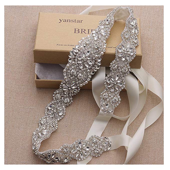 Bridal Rhinestone Wedding Belts Hand Clear Crystal 22In Length For Bridal Gowns